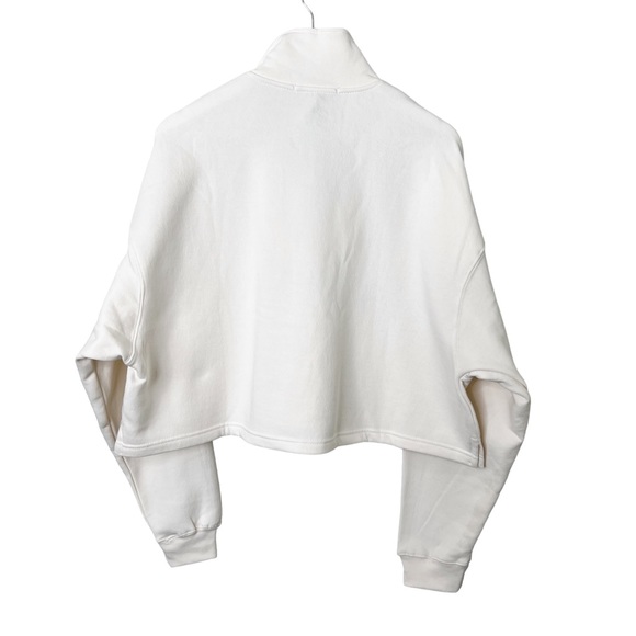 New WEWOREWHAT Women’s Oversized Cropped Cotton Blend 1/4 Zip Sweatshirt Cream S - Picture 8 of 13
